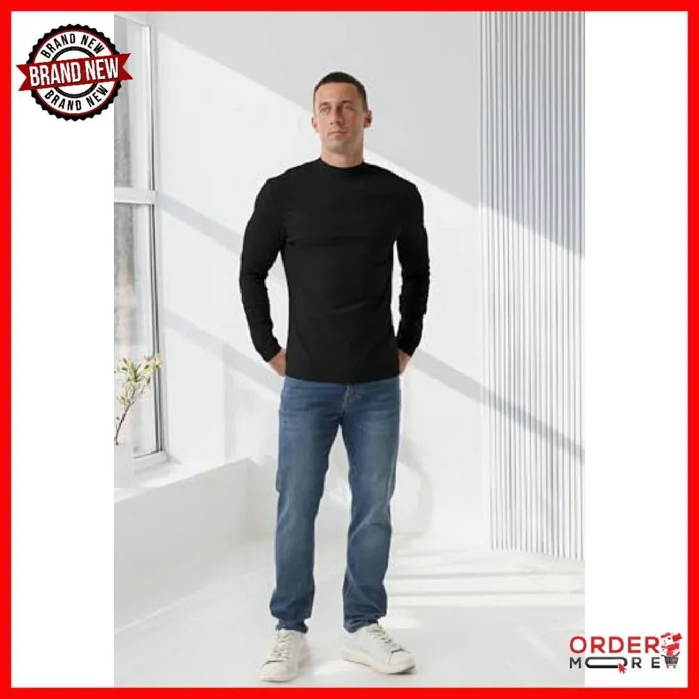 Men's Cotton Mock Turtleneck Thermal Shirt Long Sleeve Lightweight Pullover